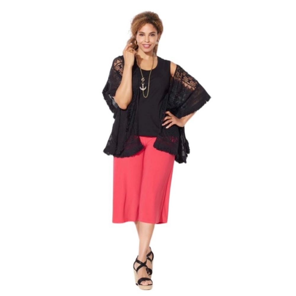 Curations Caravan Black 100% Cotton Lace Kimono Cardigan Coverup Size Medium